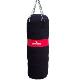 Canvas Kick Boxing Punch bag unfilled martial Arts with Chain and bag mitts Black with Red Stripe 4ft