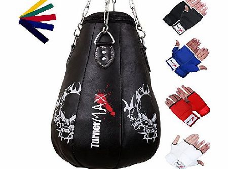 Turner Sports Cowhide Leather Pear Shape Maize bag Kick Boxing Punch bags filled with chain Black 2 ft