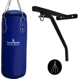 Kickboxing Rexion Punch Bag Filled with Free Chrome Plated chain and punchbag Wall Bracket Heavy Duty Metal 2 pieces with complete fitting Artificial Leather Blue 2 Feet