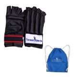Turner Sports Leather Cut Finger Gloves Punch Bag mitt kick Boxing mitts glove Bag gloves Exercise Equipment Black Medium With Free Parachute Goody Bag Blue