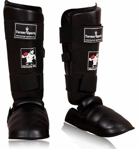 Shin instep pad leg & foot protector PVC Martial Arts Kick Boxing training Protective gear with removable shoes Black Small