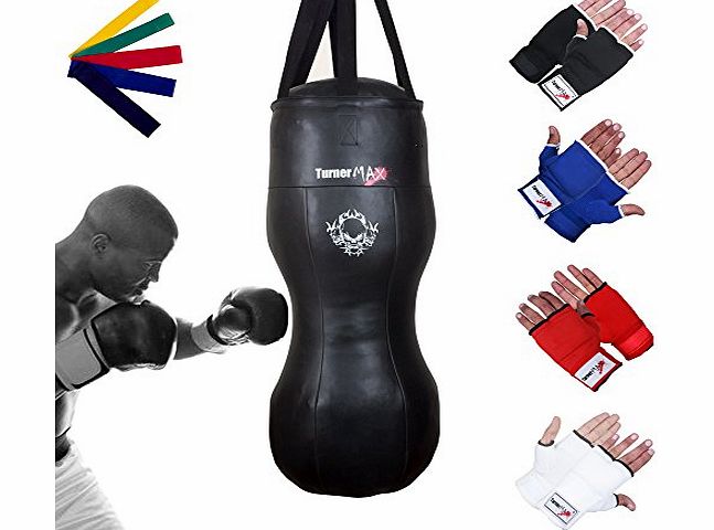 TurnerMAX Vinyl Double Angled Upper Cut Body bag Filled Kick Boxing Punch bags Black 4 ft