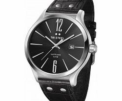 TW Steel Slim Line All Black Leather Strap Watch