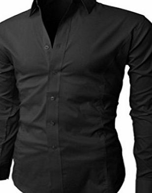 Two Saints Mens Wrinkle Free Slim Fit Fitted Long Sleeve Dress Casual Shirt (Large, Black)