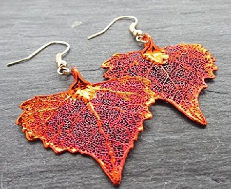 Two Skies Red Copper Cottonwood Leaf Earrings