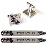 Tyler and Tyler Navy Enamel / Silver Cufflinks/Collar Stays by