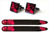 Tyler and Tyler Pink Black Metal Cufflinks/Collar Stays Gift Set