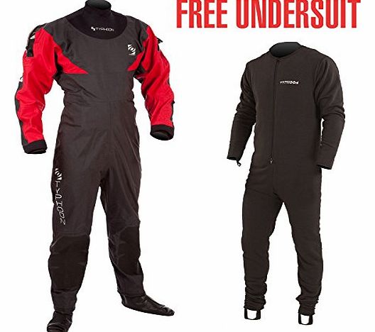 *2014 Typhoon Hypercurve B/Z Drysuit with Socks Black/Red 100143 + FREE Fleece Sizes - XLarge