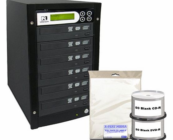U-Reach 1-5 CD DVD Duplicator Tower bundle (with pod cdr,pod dvd-r, and labels) by Riviera Multimedia