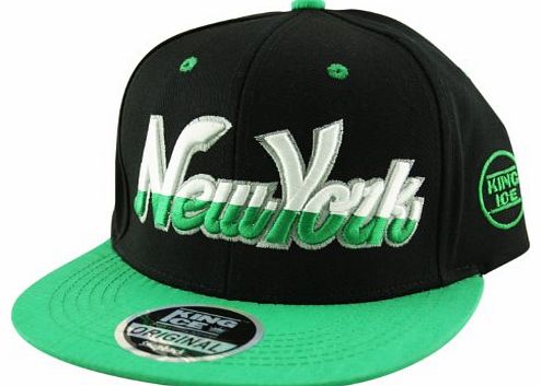 UD Accessories King Ice Snapback Hat Flat Peak Adult Adjustable Baseball Cap New York NY Script Half in Black and G