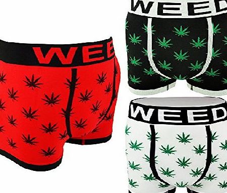 UD Accessories Mens Novelty Boxer Shorts Briefs Trunks Underwear WEED LEAF (3 pack) Black Red White MEDIUM