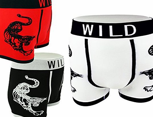 UD Accessories Mens Novelty Boxer Shorts Briefs Trunks Underwear WILD Tiger (3 pack) Red White Black MEDIUM