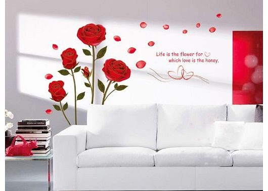 Lovely Red Rose living room bedroom removable wall sticker decals