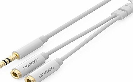 UGREEN  3.5mm Stereo jack Auxiliary Audio Y Splitter Extension Cable for Speaker and Headphones,Smartphones,MP3 Players White 25cm