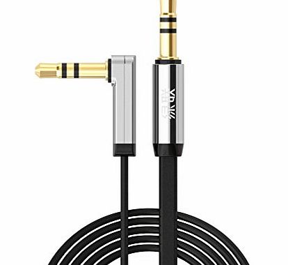 UGREEN  Premium Ultra Slim 3.5mm Auxiliary Audio Flat Cable 90 Degree Right Angle Compatible for iPhone, iPad or Smartphones, Tablets, Media Players (1.5ft, Black)