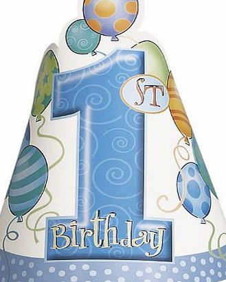 Uk Baby Shower Co 1st First Birthday Boy Blue Party Tableware - 8 Party Hats