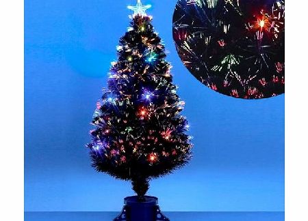 UK Christmas World Black Fibre Optic Crystal Tip Christmas Tree with Flashing Lights 60cm