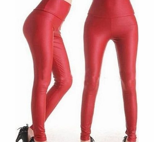UK CLUB WEAR Sexy Red High Waisted Leather Look Leggings Jeggings Fancy dress Clothing one size 8 10 12