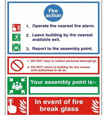 UK Fire Exit Signs Fire Action Sign Alarm, Nearest Exit, Assembly point, break glass Sign 150x200 Rigid Plastic