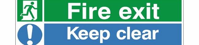 Fire Exit Keep Clear (Green/Blue) Sign - 300x100mm Self Adhesive (Buy x10 Save 30%)