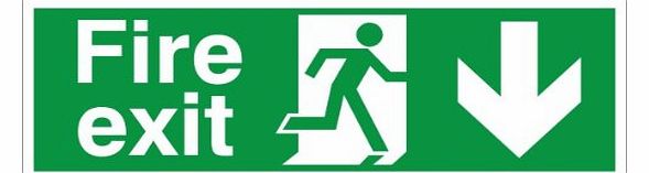 UK Fire Exit Signs Fire Exit Sign, Arrow Down 400x150mm Self Adhesive (Buy x10 Save 30)
