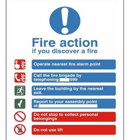 UK Fire Signs Fire Action If you discover a fire.. Sign150x200 Rigid Plastic