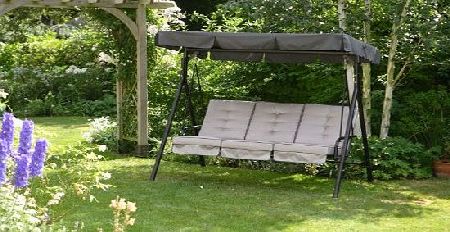 Quality 3 Seater Garden Swing Seat Hammock With Cushions - Deep Padded Removable Seat and Back Cushions - Metal Frame - Adjustable Canopy