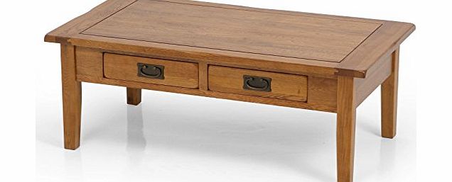 UK-Gardens Rustic Solid Oak Coffee Table With 4 Drawers 110x60x45cm Lounge Furniture