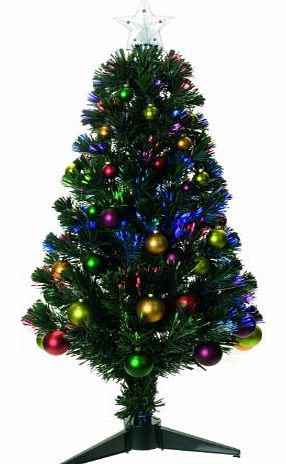 UK-Gardens UK-G 3ft Traditional Green Pre-Decorated Fibre Optic Artificial Christmas Tree with Multi-Coloured Lights And Bauble Decorations 0.9m
