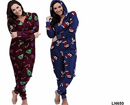 UK Home and Garden Store Ladies Blue Small Christmas Xmas Hooded Onesie Sleepsuit