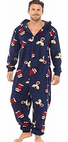 UK Home and Garden Store MENS BLUE MEDIUM/LARGE HOODED CHRISTMAS NOVELTY ONESIE ALL IN ONE FLEECE