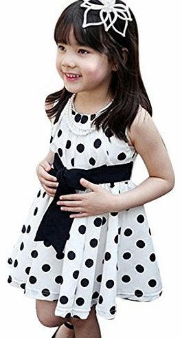 Ukamshop Kids Children Clothing Polka Dot Girl Chiffon Sundress Dress (M, White)