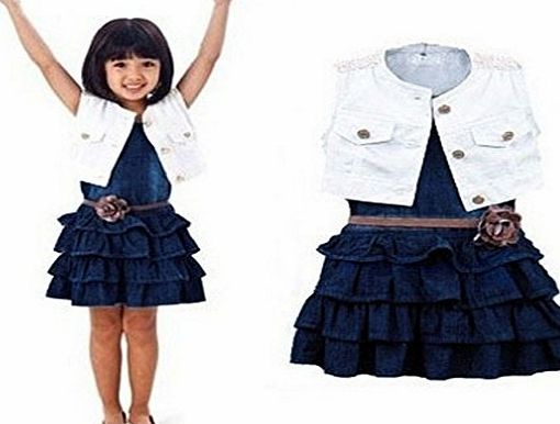 Ukamshop TM)Baby Little Girl Kids Outfit Clothing Clothes Coat Denim Dress 2Pcs Set Suit (110)