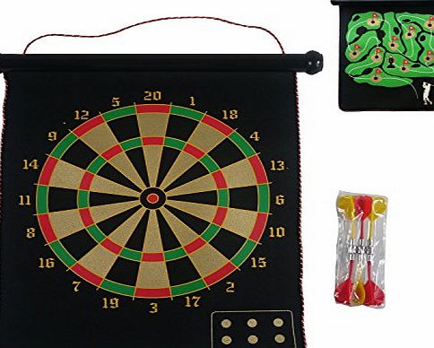 Ukayed Magnetic Reversible Dartboard amp; Golf Dart Game 6 Darts Roll Up Easy To Store amp; Play amp; Safe Traditional Dart Board One Side amp; Golfing Round Game On Other Side Easy to Hang