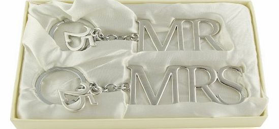 Silver Plated Mr & Mrs Keyring 25th Silver Wedding Anniversary Gift