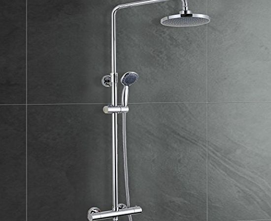 UKtapstores ROUND EXPOSED 2 OUTLETS THERMOSTATIC SLIDER RISER SHOWER MIXER VALVE WITH HANDSET amp; OVERHEAD