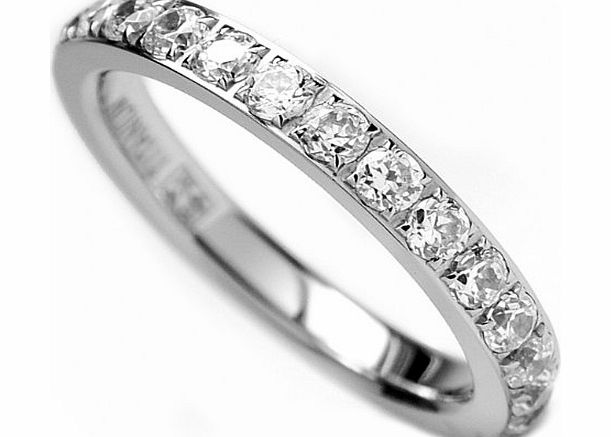 Ultimate Metals Co. 3MM Ladies Titanium Eternity Engagement Band, Wedding Ring With Pave Set Cubic Zirconia Size P