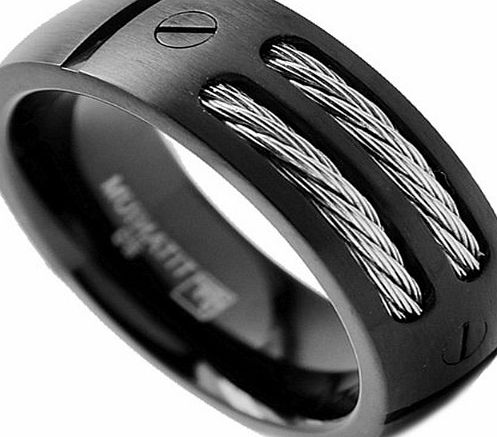 Ultimate Metals Co. 8MM Mens Black Titanium Ring Wedding Band With Stainless Steel Cables and Screw Design Size U 1/2