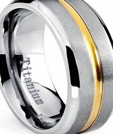 Ultimate Metals Co. Mens Gold Plated Grooved Titanium Wedding Band Ring, Comfort fit 8mm, Size Z 3