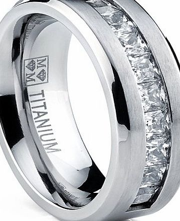 Ultimate Metals Co. Titanium Mens Wedding Band Engagement Ring with 9 large Princess Cut Cubic Zirconia CZ, Comfort Fit, 8mm Size T 1/2