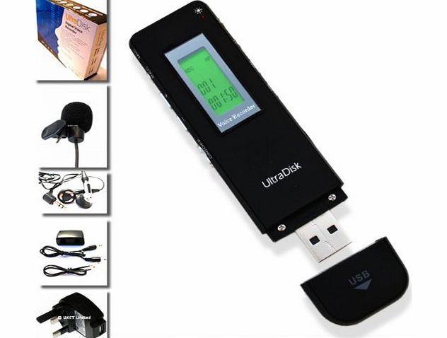 UltraDisk 4GB MP3 USB Digital Voice Recorder UltraDisk DVR7 - FM Radio / MP3 Player - Voice Activated - Telephone Recording - High Quality Portable Audio Recording Ideal for Education 