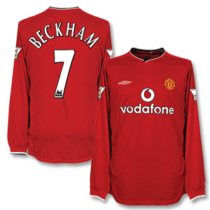 00-02 Man Utd Home L/S Shirt + Beckham 7