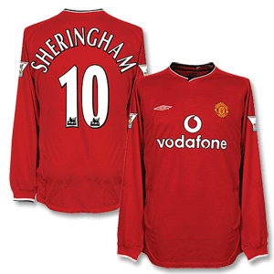 00-02 Man Utd Home L/S Shirt + Sheringham 10