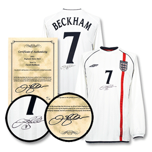 Umbro 01-03 England Home Beckham Signed Shirt