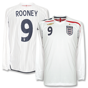 07-09 England Home L/S Shirt + Rooney No.9