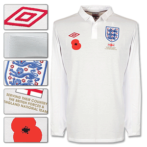 09-11 England Home L/S Shirt + Poppy and British Forces Patch (includes andpound;5 donation to Briti