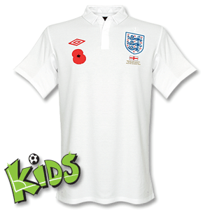 09-11 England Home Shirt - Boys + Poppy and British Forces Patch (includes andpound;5 donation to Br