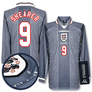 96-97 England Away L/S Shirt + Shearer 9