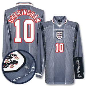 96-97 England Away L/S Shirt + Sheringham 10
