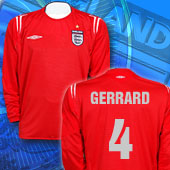 Umbro England Away Long Sleeved Shirt - 2004/06 with Gerrard 4 printing.